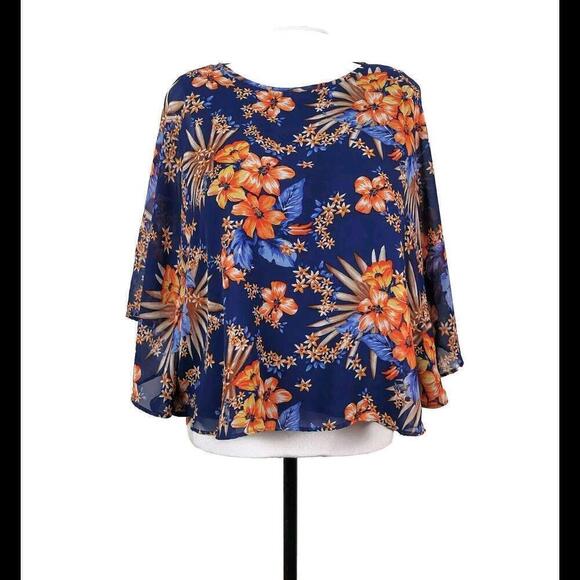 Faith & Joy XL Blue Multicolor Watercolor Floral Pullover Blouse - Picture 1 of 5